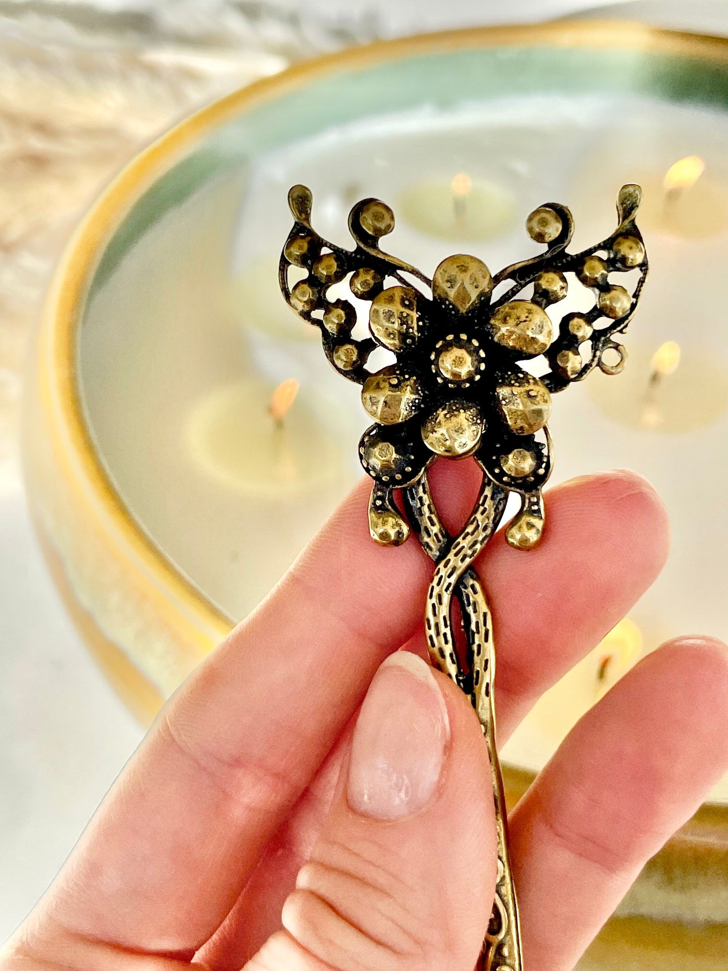 Butterfly style hair stick, solid brass hair pin, hair accessories, hair jewelry, beautiful gift for her, bun holder