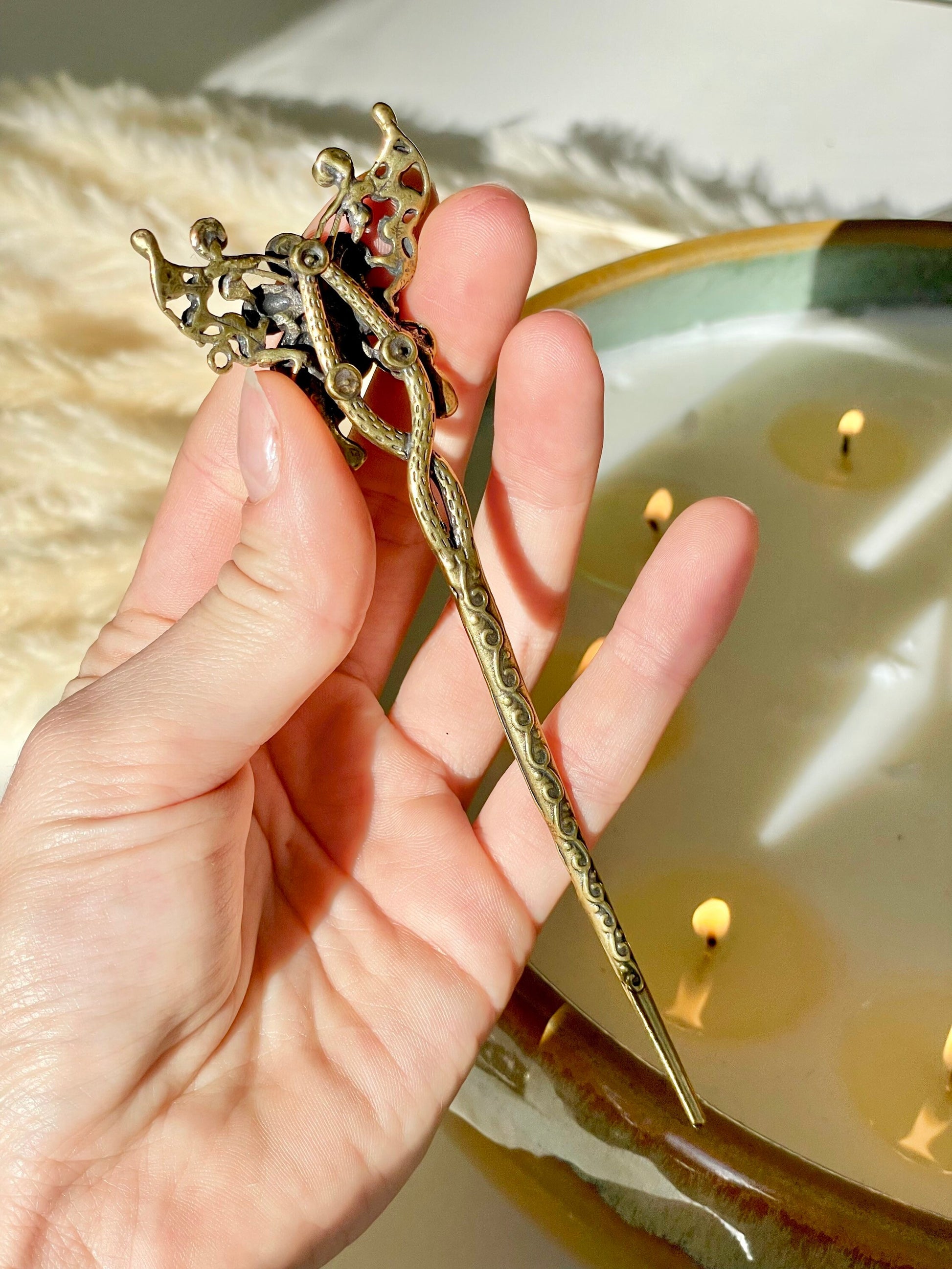 Butterfly style hair stick, solid brass hair pin, hair accessories, hair jewelry, beautiful gift for her, bun holder