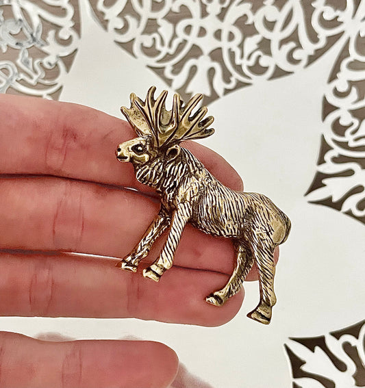 Lifelike Detailed Solid Brass Elk FigurinesMoose Statue, Tabeltop Accessorise, Desktop Decorations, Brass figurines
