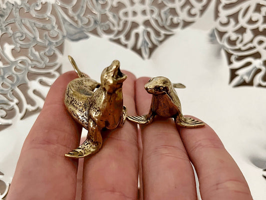 Lifelike fine Sea lion miniature, Seal figurine, solid brass figurine, sea creature sculpture, pinnipeds miniature, cute seal