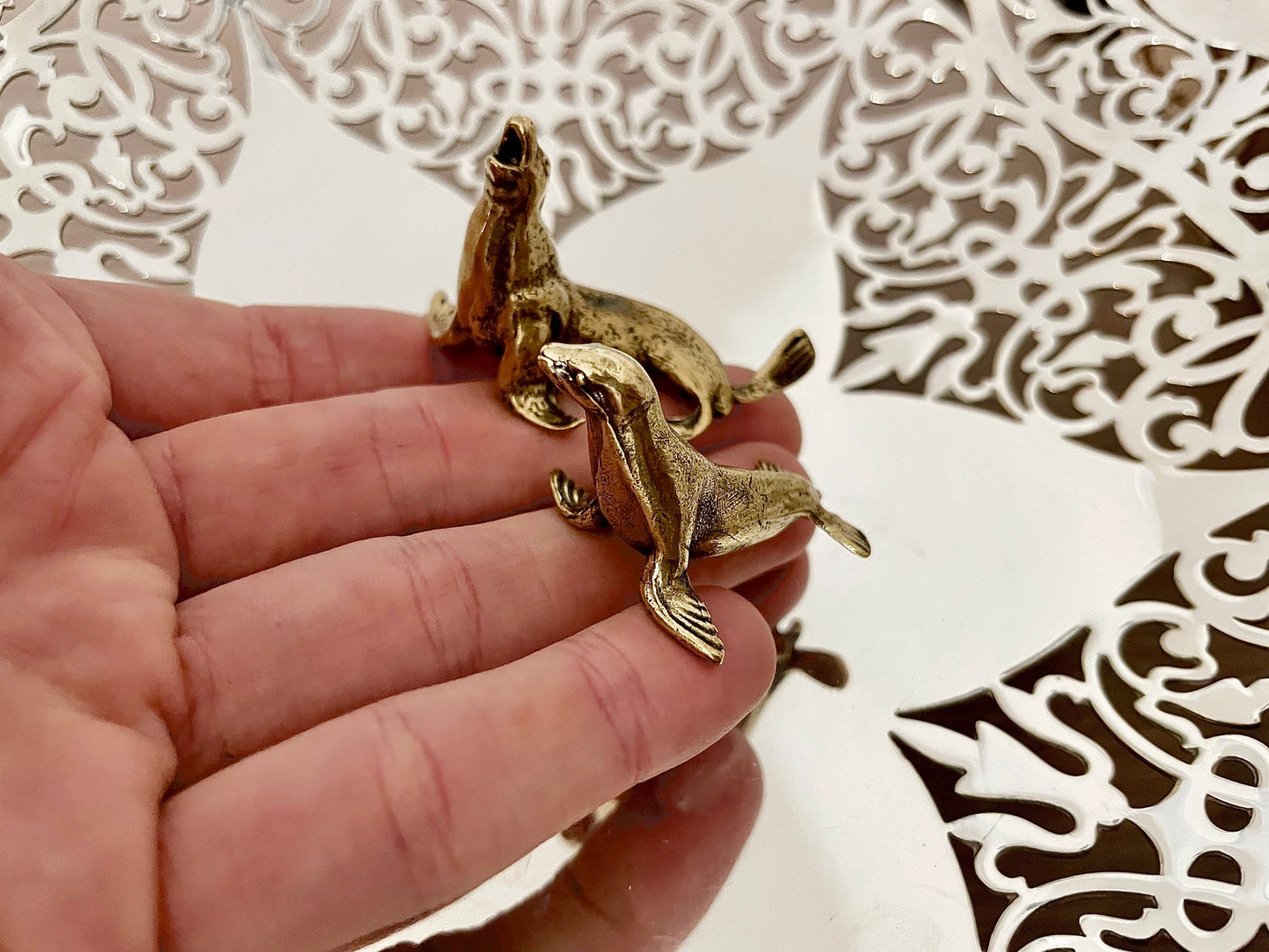 Lifelike fine Sea lion miniature, Seal figurine, solid brass figurine, sea creature sculpture, pinnipeds miniature, cute seal