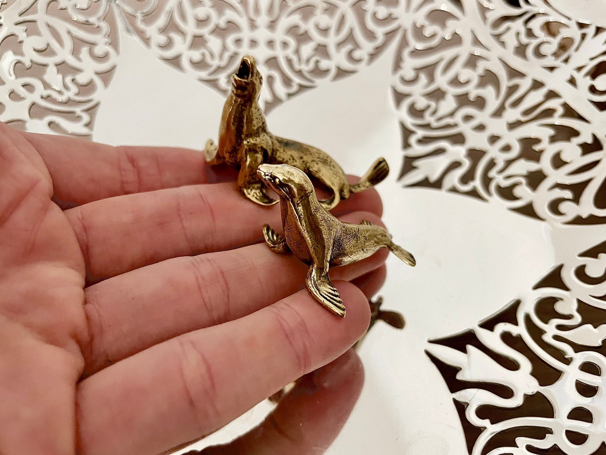 Lifelike fine Sea lion miniature, Seal figurine, solid brass figurine, sea creature sculpture, pinnipeds miniature, cute seal