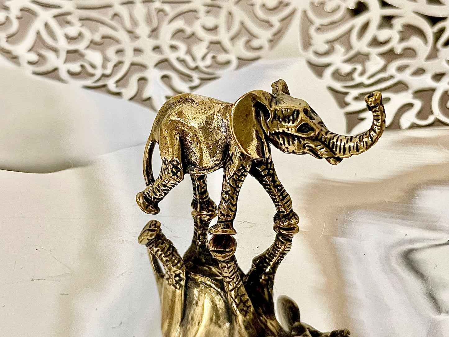 Adorable Solid Brass Baby Elephant Figurine - Cute Home Decor Accent
