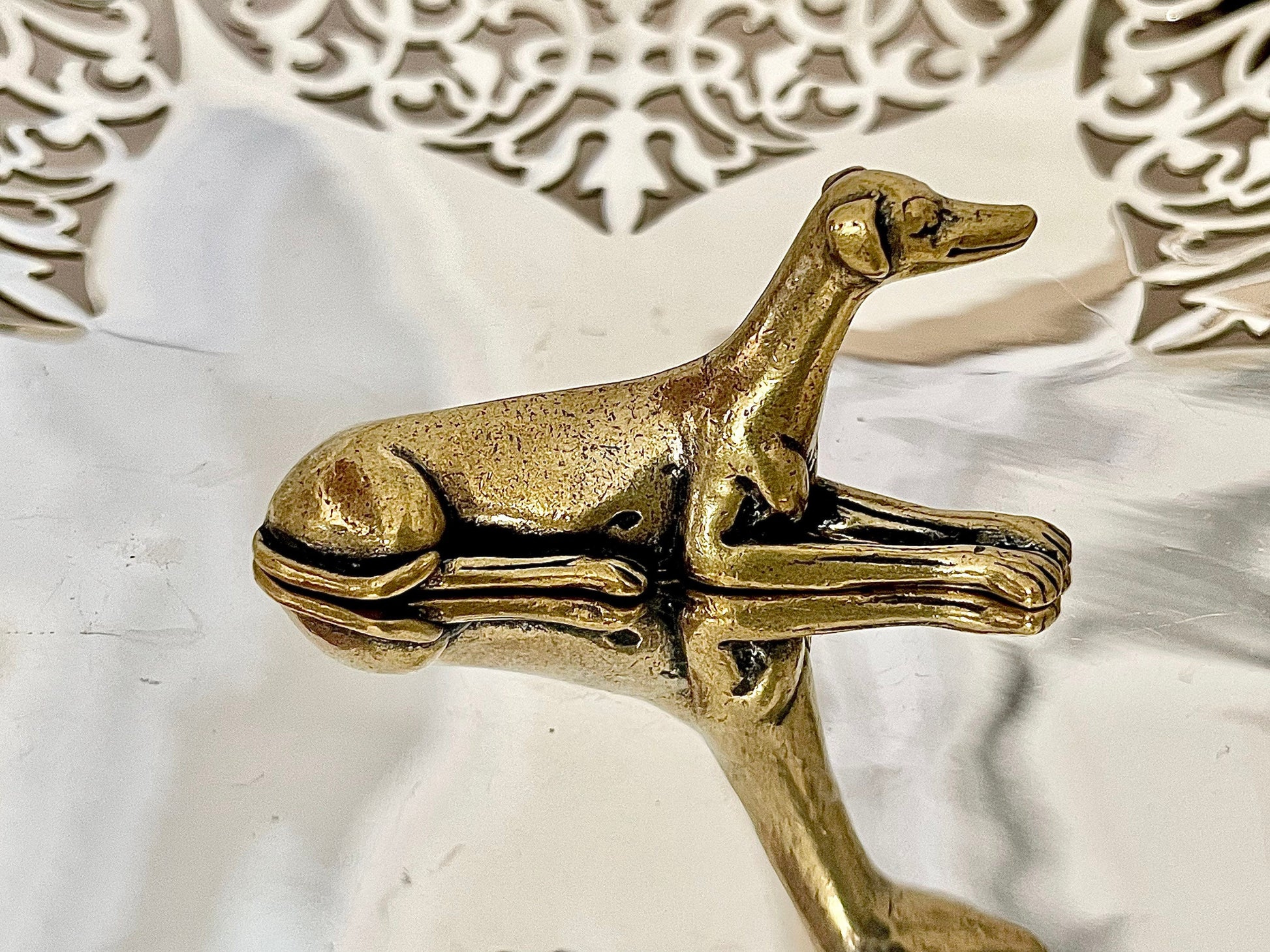 Greyhound dog figurine, Fine lifelike solid brass statuette, Desktop decoration, whippets dog statuette, Egyptian style dog, Beautiful gift