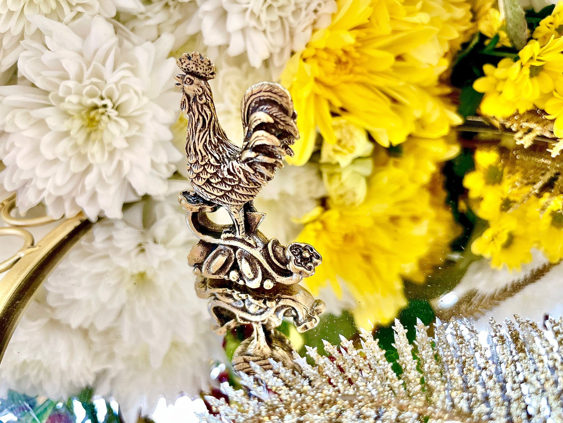 Solid brass figurine Cockerel, Rooster miniature, Chicken decorative small figurine, Metal rooster, Country Decor, Brass Rooster