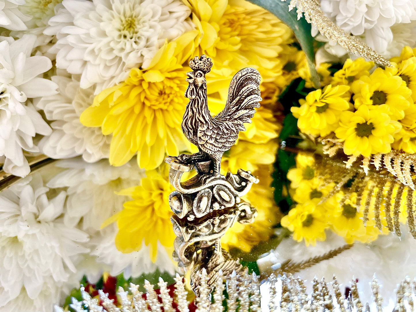 Solid brass figurine Cockerel, Rooster miniature, Chicken decorative small figurine, Metal rooster, Country Decor, Brass Rooster