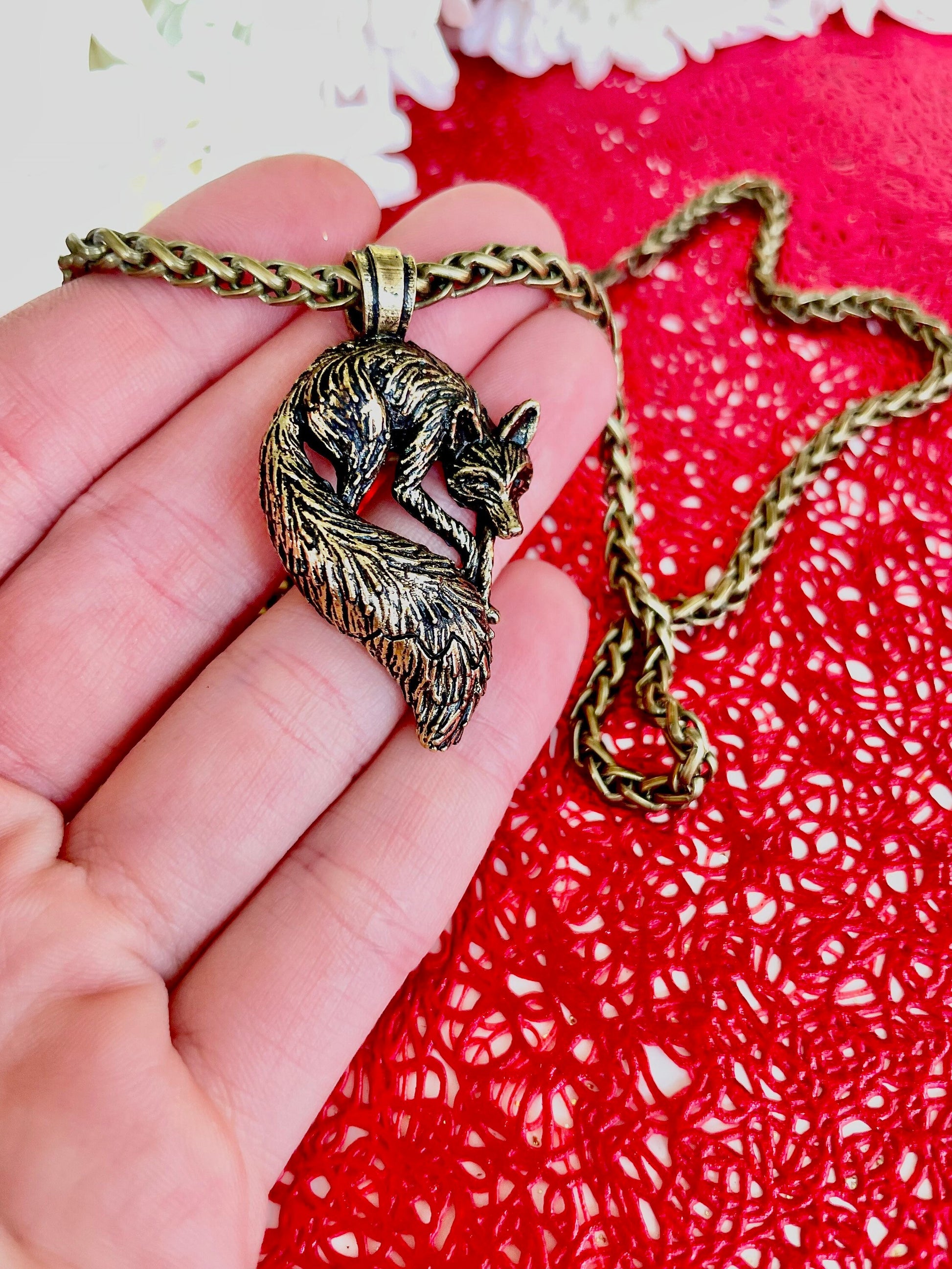 Fox Necklace Brass, Fox Pendant Necklace, Golden Fox Necklace, Beautiful animal pedant, Spiritual Animal Necklace