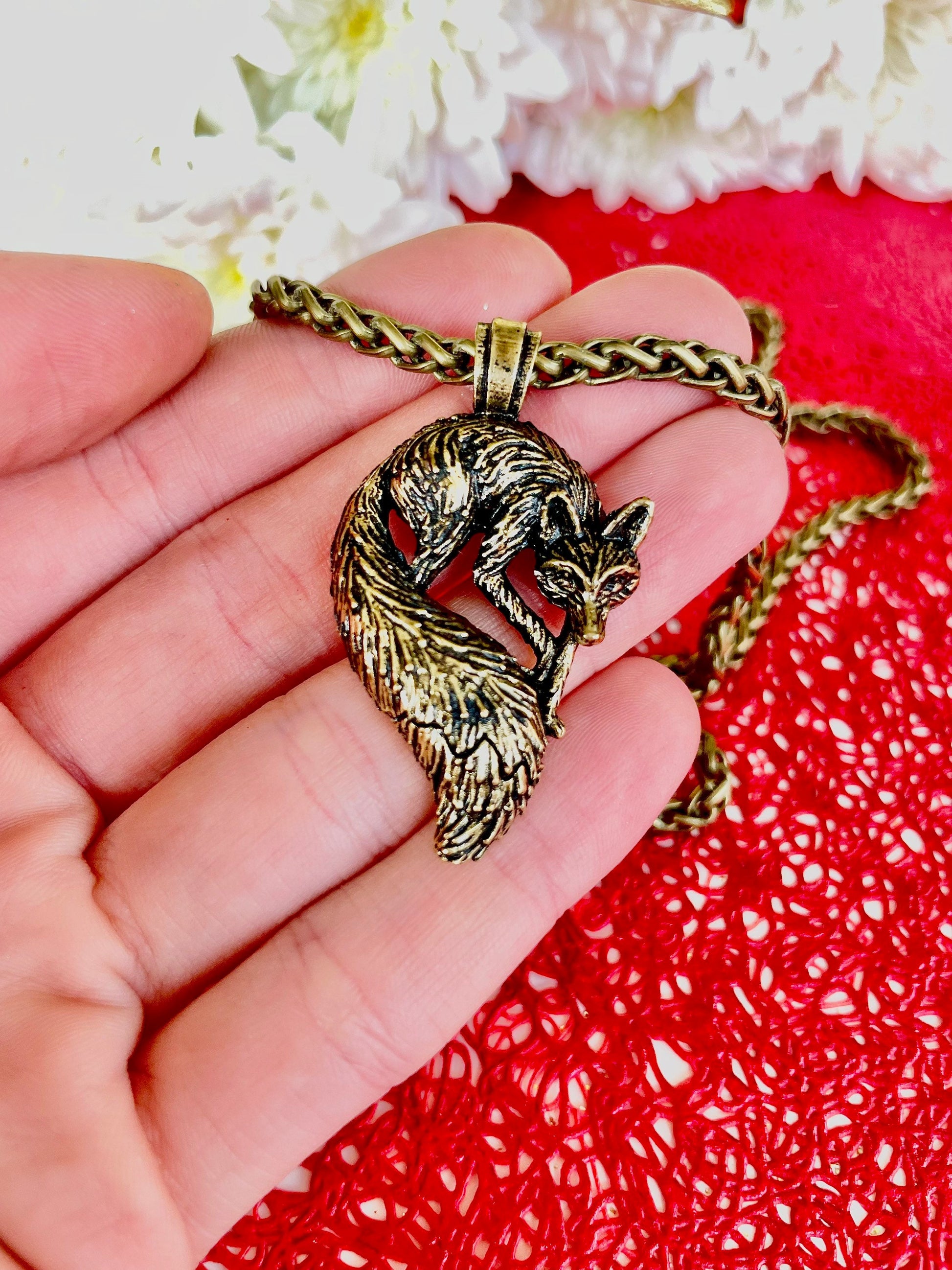 Fox Necklace Brass, Fox Pendant Necklace, Golden Fox Necklace, Beautiful animal pedant, Spiritual Animal Necklace