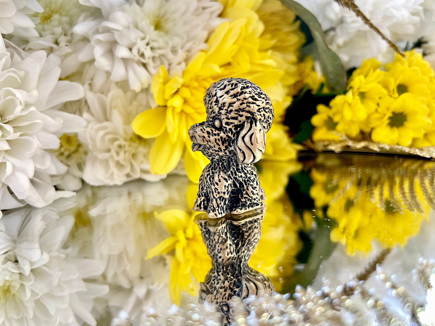 Brass Figurine of a Playful Poodle with a funny big head Design - Collectible Home Decoration or Gift for Dog Lovers