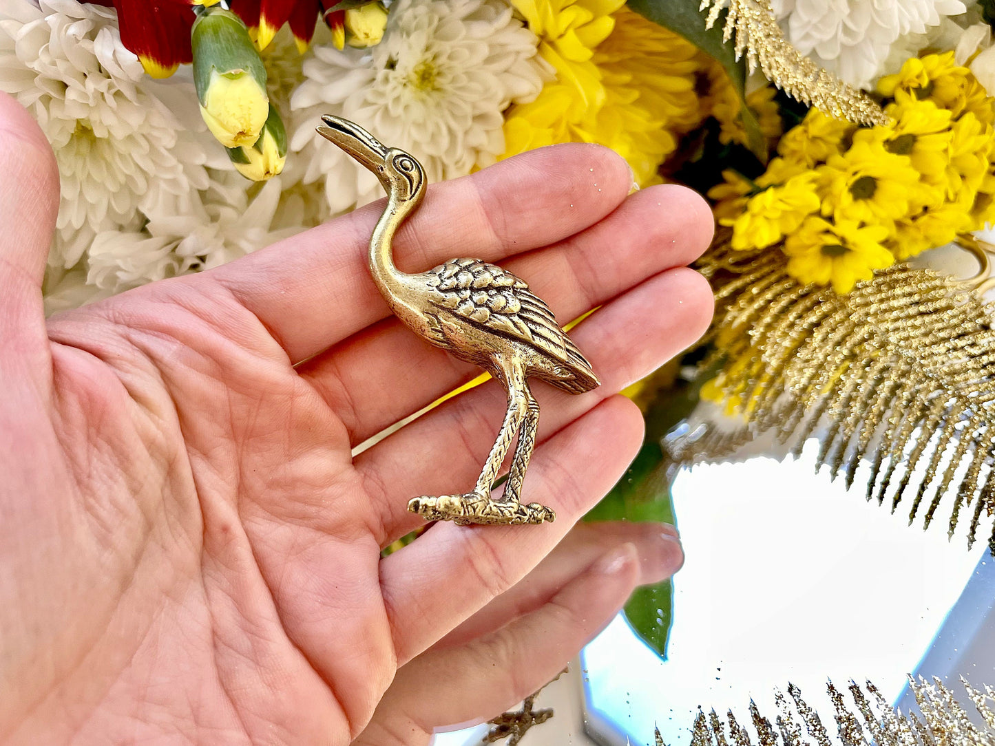 Japanese Style Solid Brass Crane Figurine, fine figurine, unique tabletop decoration, Elegant Home Decor