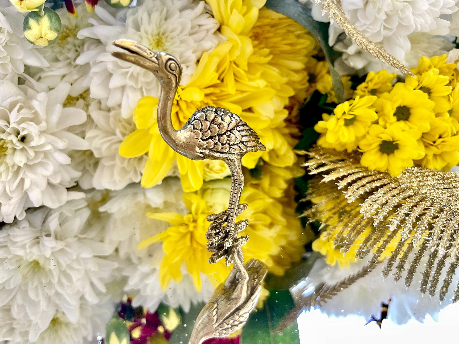 Japanese Style Solid Brass Crane Figurine, fine figurine, unique tabletop decoration, Elegant Home Decor