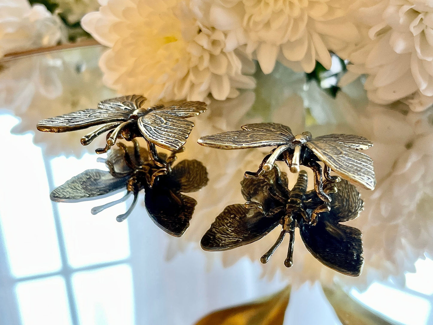 Get 2 Butterfly metal figurine, Fine Lifelike solid brass statue, Fountain pen holder, desktop decor, gift for her, romantic gift