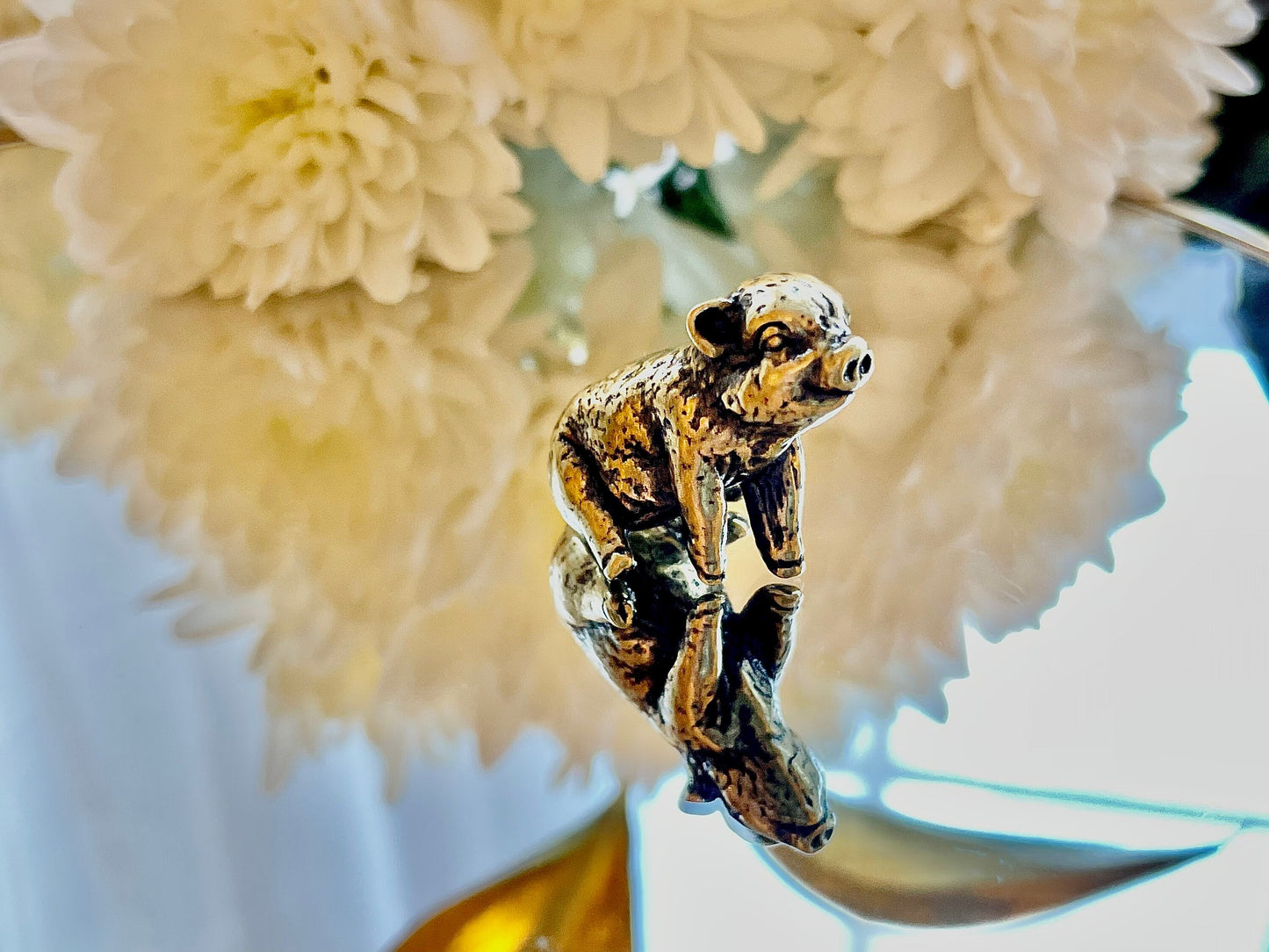 Happy little piglet fine solid brass miniature, lost wax casting, pig figurine, cute little animal sculpture