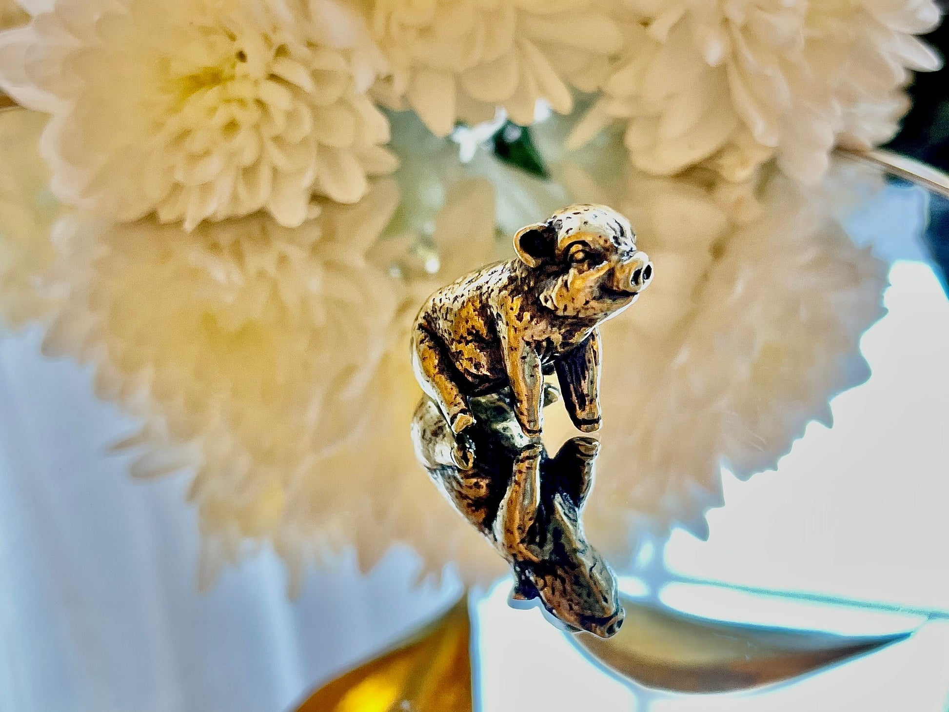 Happy little piglet fine solid brass miniature, lost wax casting, pig figurine, cute little animal sculpture