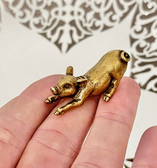 Happy little piglet fine workmanship solid brass miniature, lost wax casting, pig figurine, cute little animal sculpture