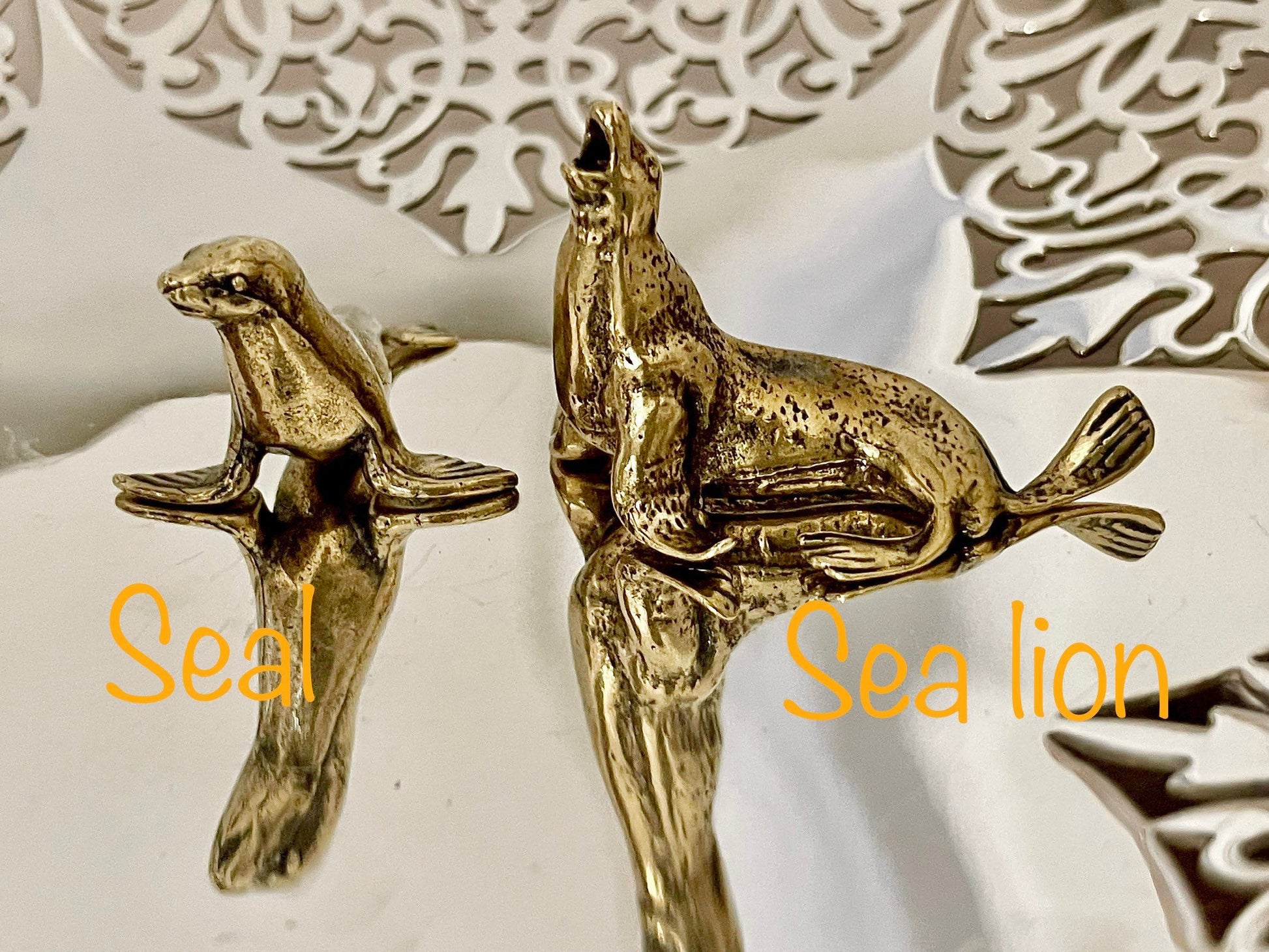 Lifelike fine Sea lion miniature, Seal figurine, solid brass figurine, sea creature sculpture, pinnipeds miniature, cute seal
