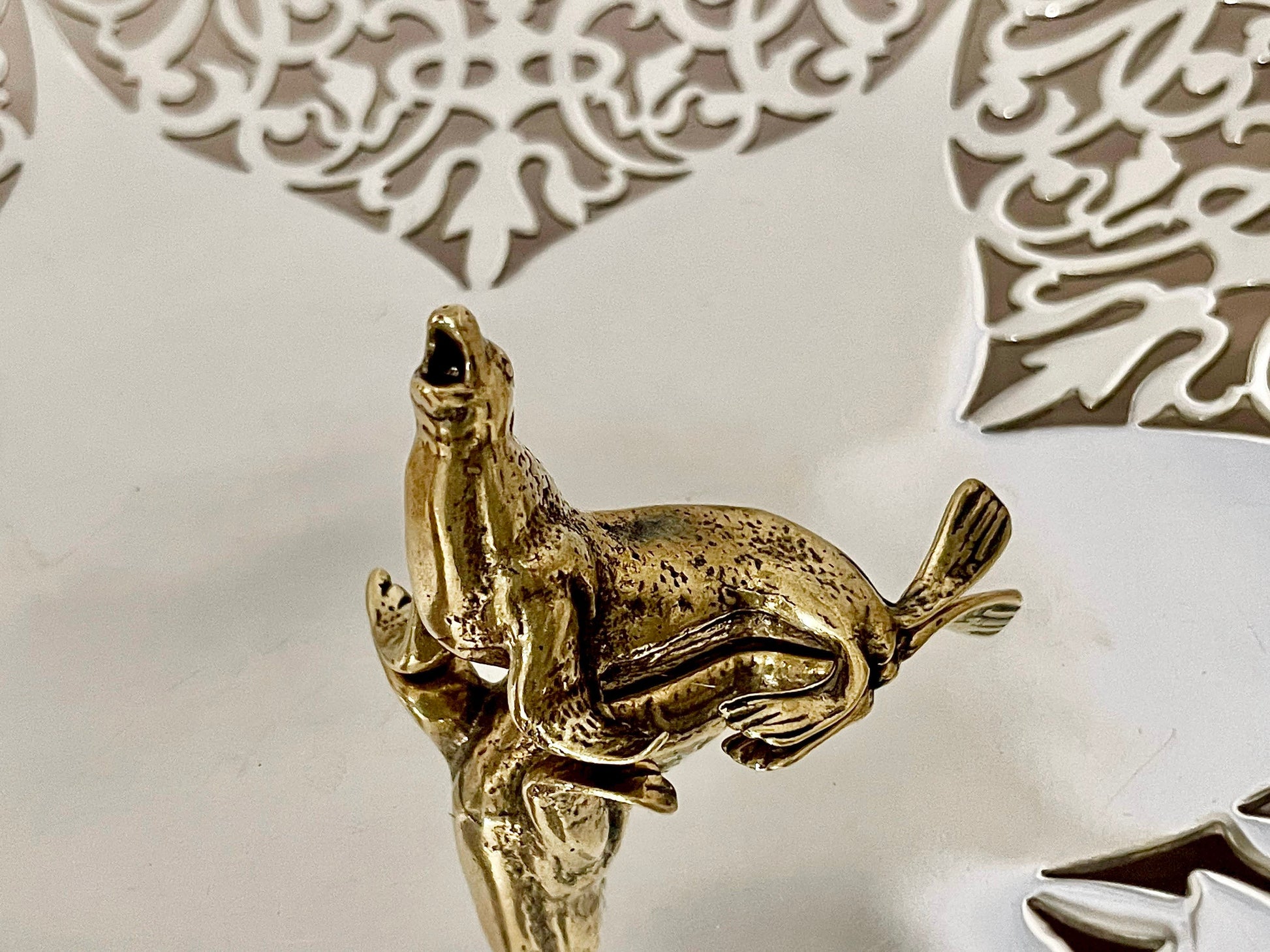 Lifelike fine Sea lion miniature, Seal figurine, solid brass figurine, sea creature sculpture, pinnipeds miniature, cute seal