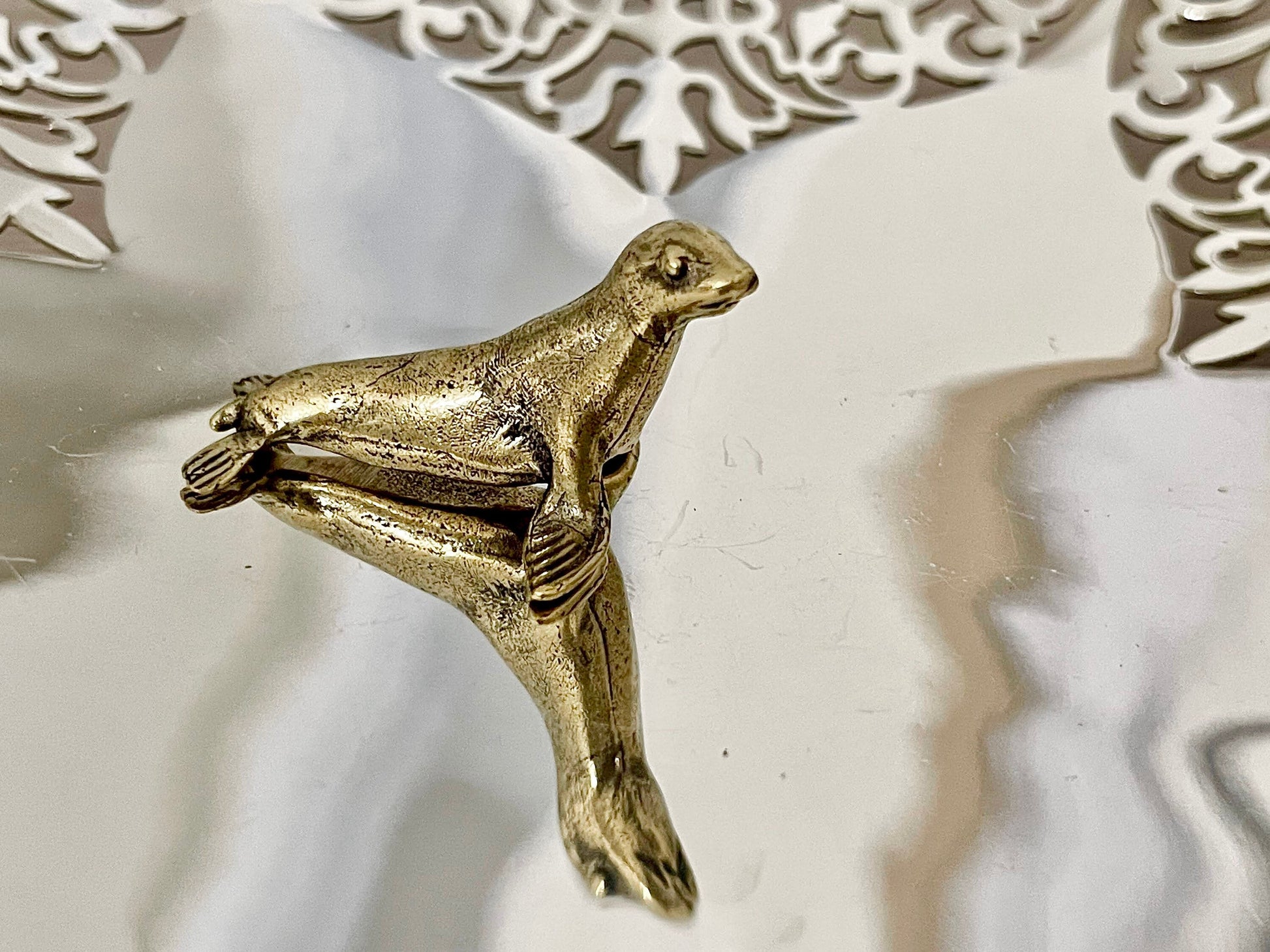 Lifelike fine Sea lion miniature, Seal figurine, solid brass figurine, sea creature sculpture, pinnipeds miniature, cute seal