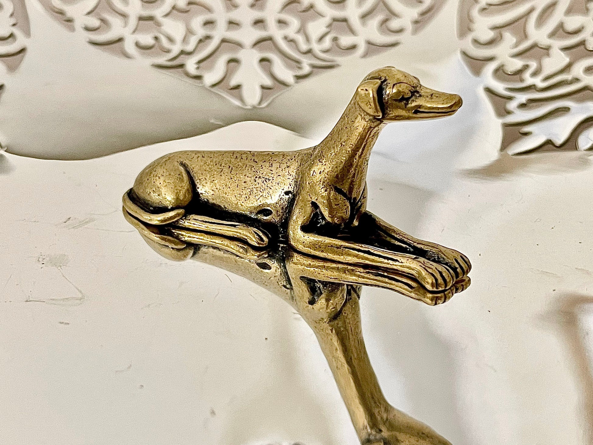Greyhound dog figurine, Fine lifelike solid brass statuette, Desktop decoration, whippets dog statuette, Egyptian style dog, Beautiful gift