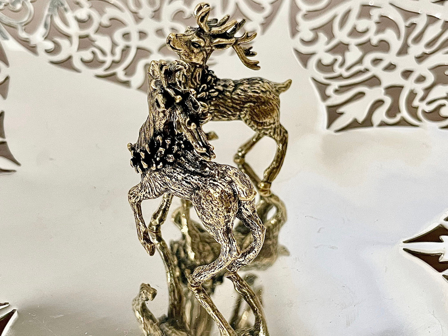 Pair of Reindeers statue, Metal deer ornament, Fine lifelike solid brass, Festival reindeer, reindeer statue, Christmas gift