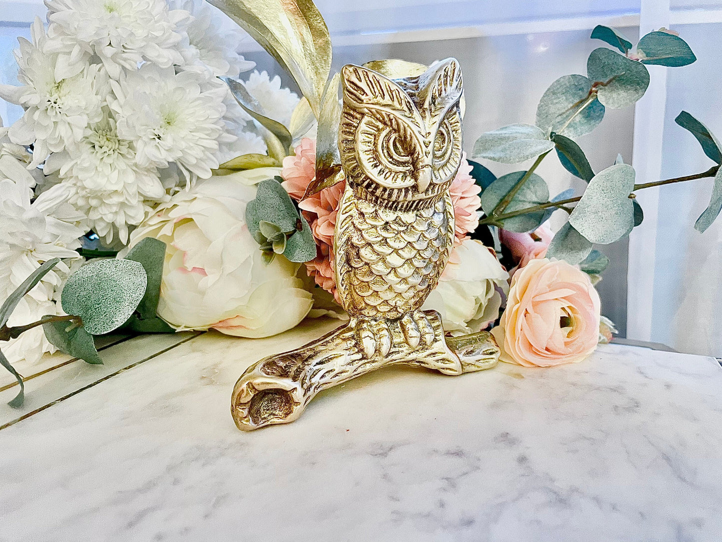 Set of three Vintage Brass Owls: Brass Sculpture of an Owl on a Branch, Table Centerpiece, Bird Figurine, collectible vintage birds