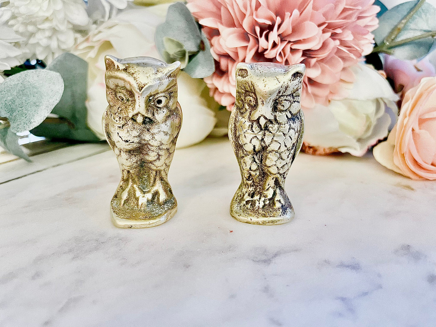 Set of three Vintage Brass Owls: Brass Sculpture of an Owl on a Branch, Table Centerpiece, Bird Figurine, collectible vintage birds