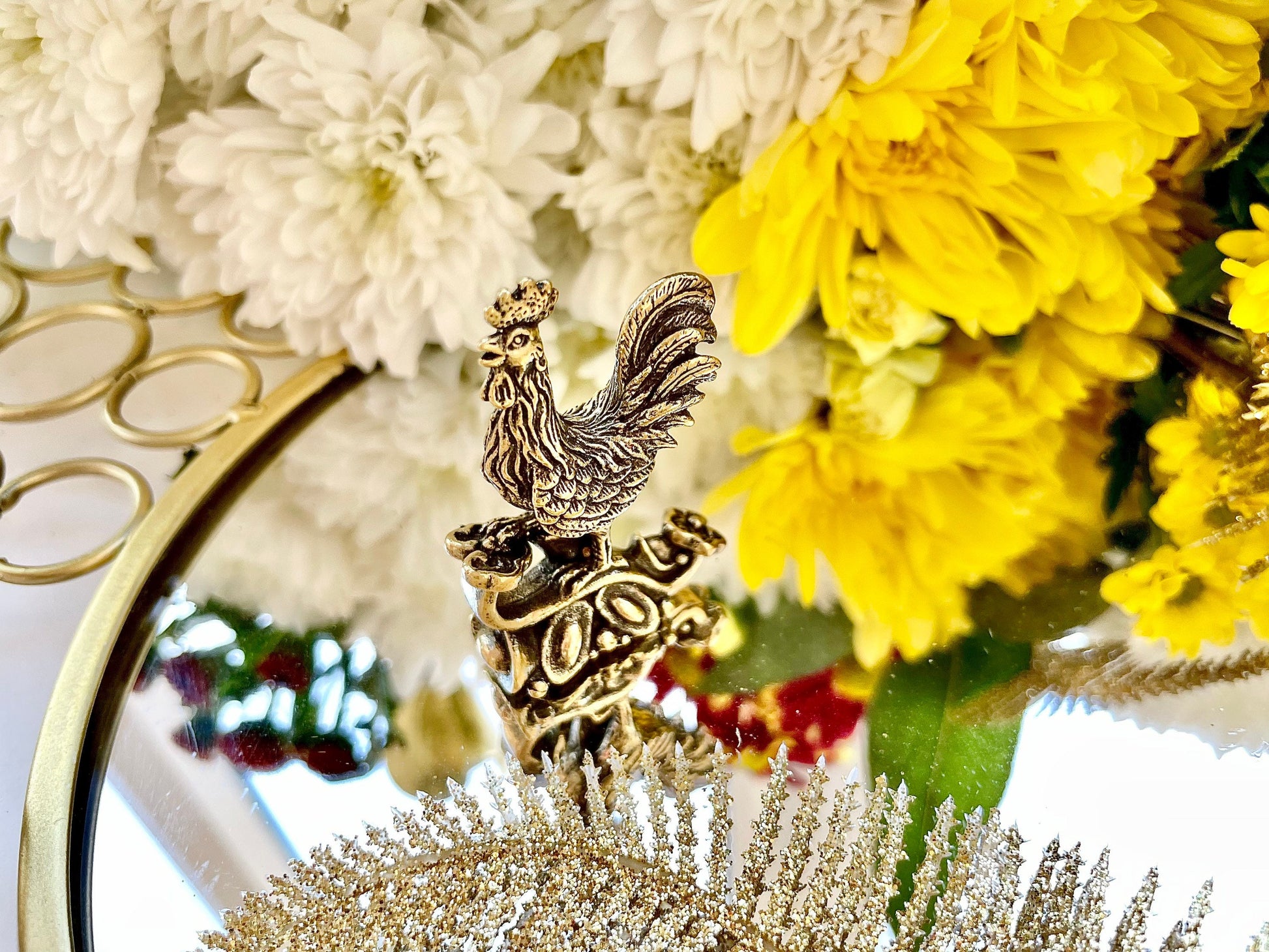 Solid brass figurine Cockerel, Rooster miniature, Chicken decorative small figurine, Metal rooster, Country Decor, Brass Rooster