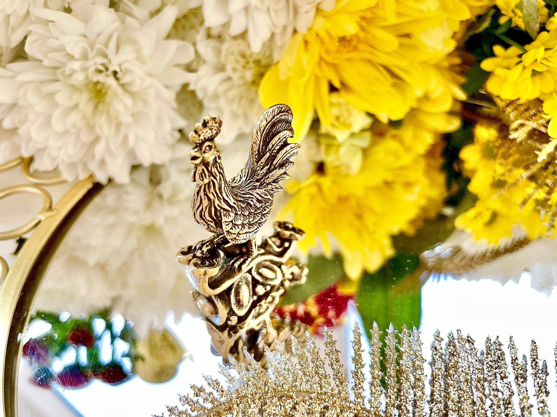Solid brass figurine Cockerel, Rooster miniature, Chicken decorative small figurine, Metal rooster, Country Decor, Brass Rooster