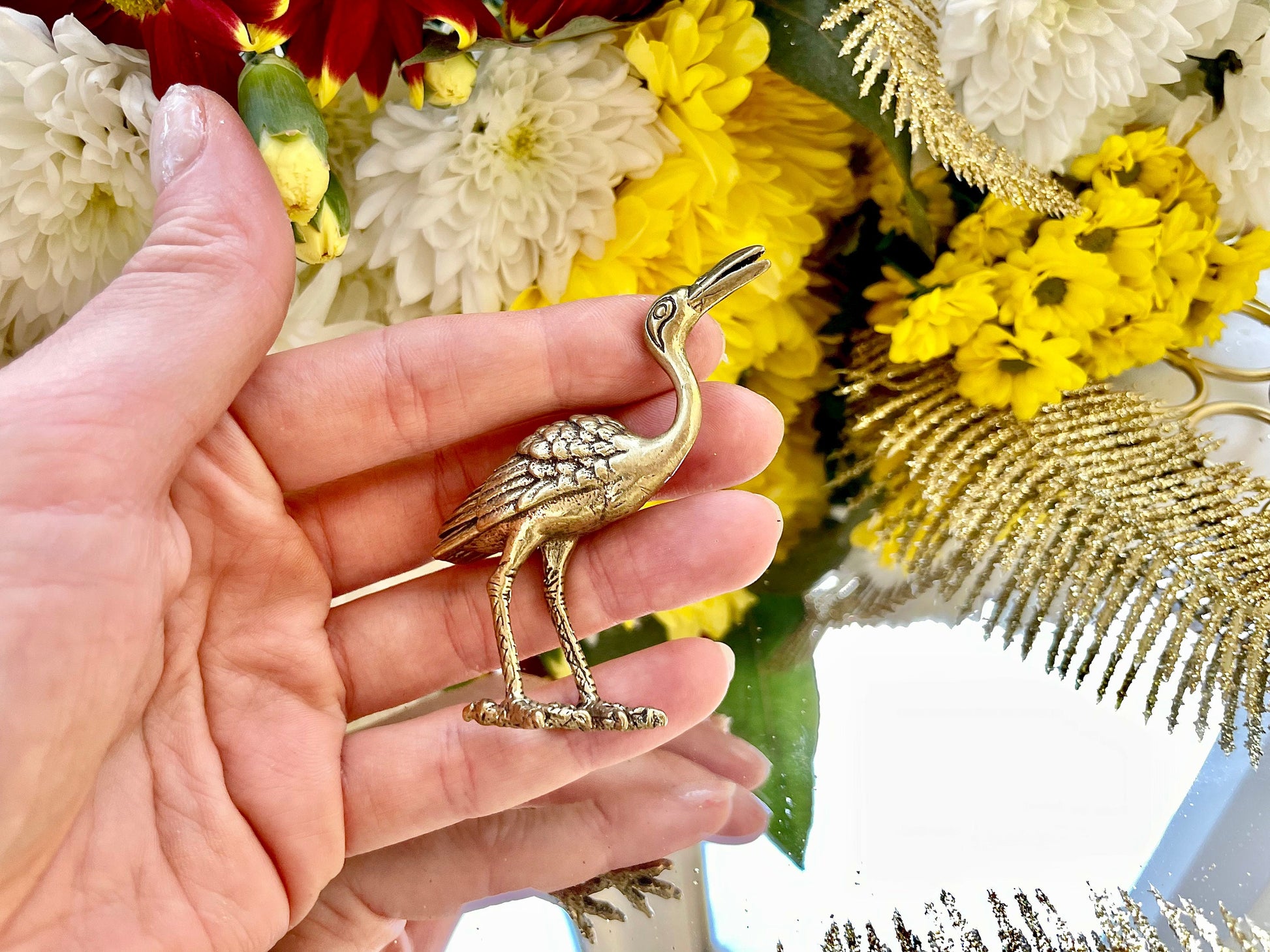 Japanese Style Solid Brass Crane Figurine, fine figurine, unique tabletop decoration, Elegant Home Decor