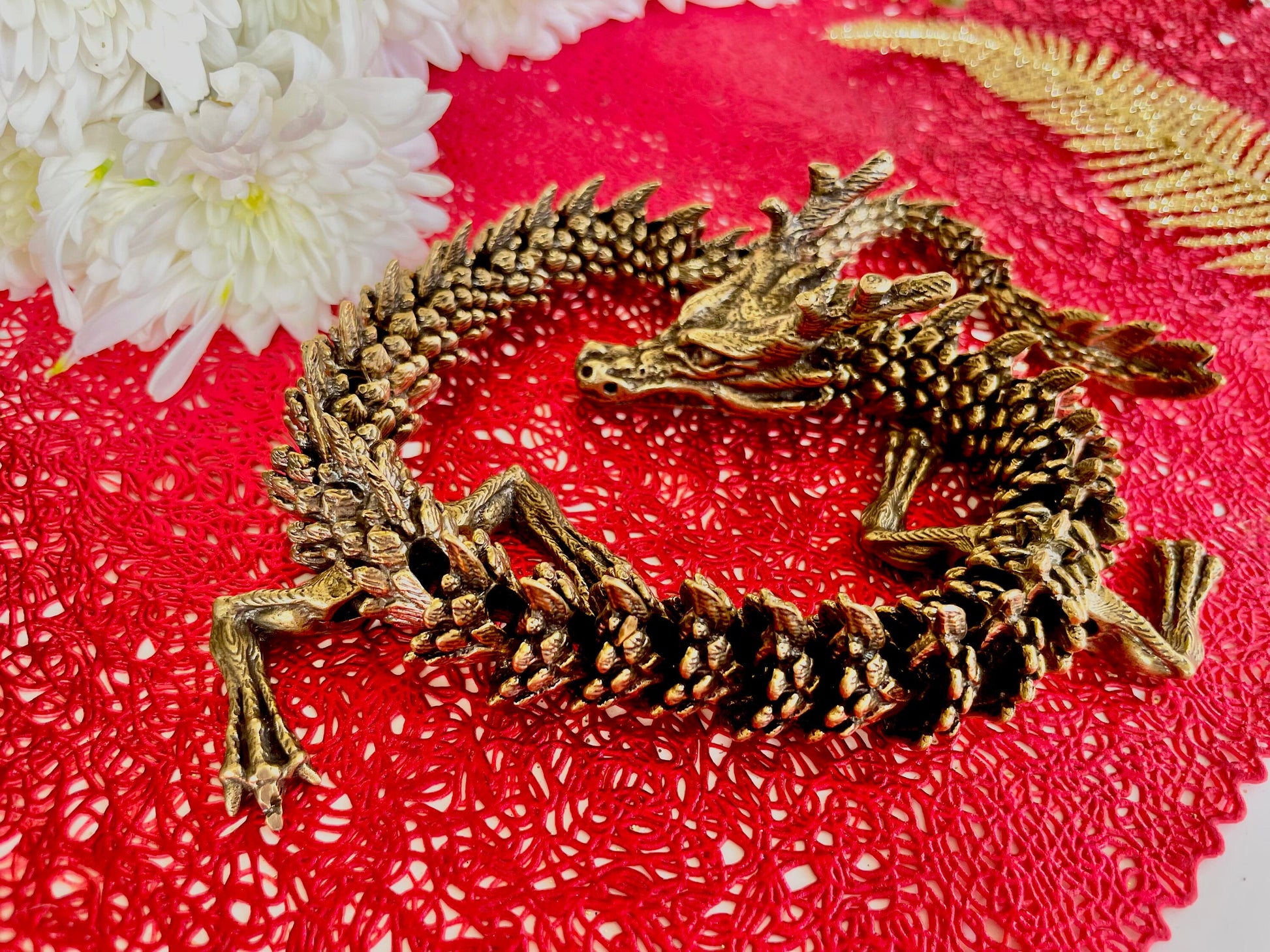 Brass Copper Dragon Statue, Chinese style Figurine, Creative dragon Miniature, Home Decor, Office decoration, Fairy Garden Miniature