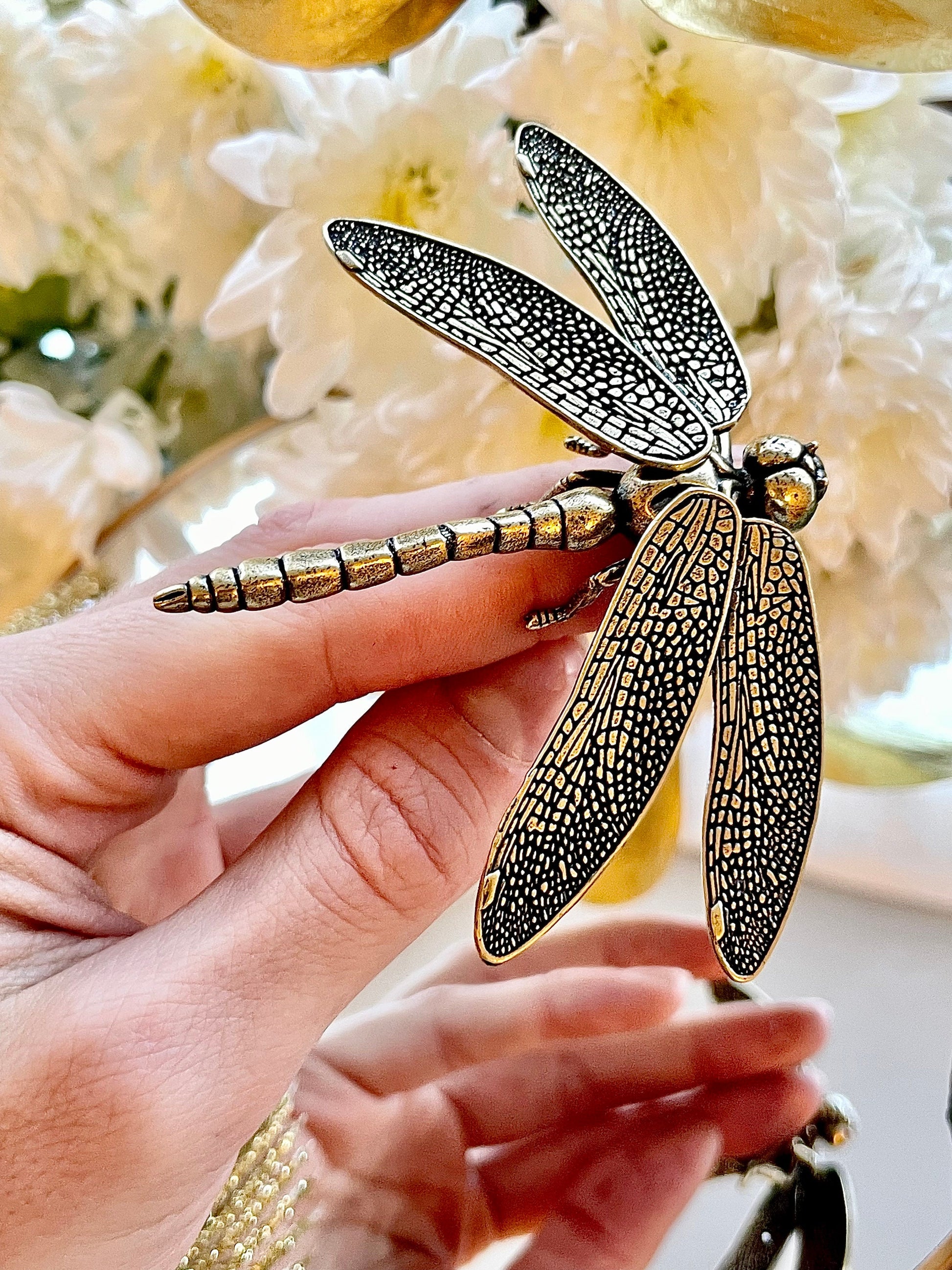 Creative Dragonfly Plant Pot Decoration, dragonfly figurine, Solid Brass, removable wings, creative Cool gift, Insect club