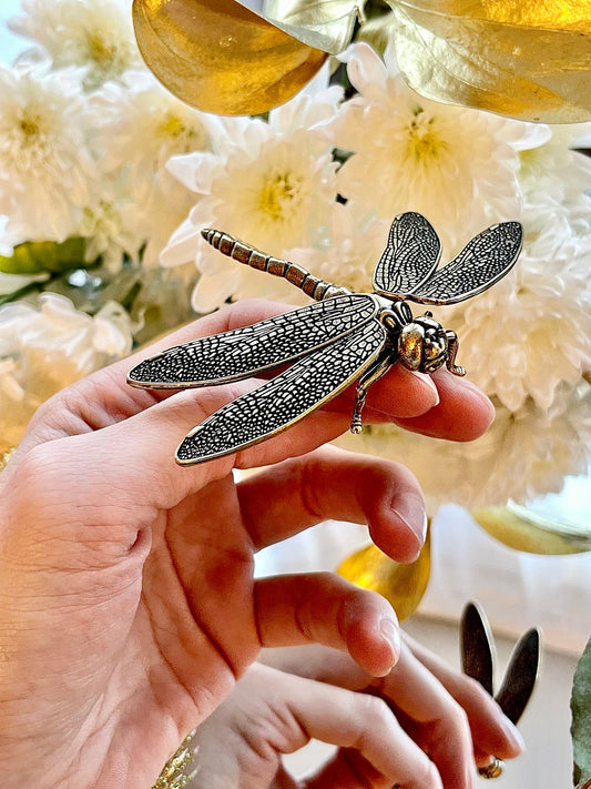 Creative Dragonfly Plant Pot Decoration, dragonfly figurine, Solid Brass, removable wings, creative Cool gift, Insect club