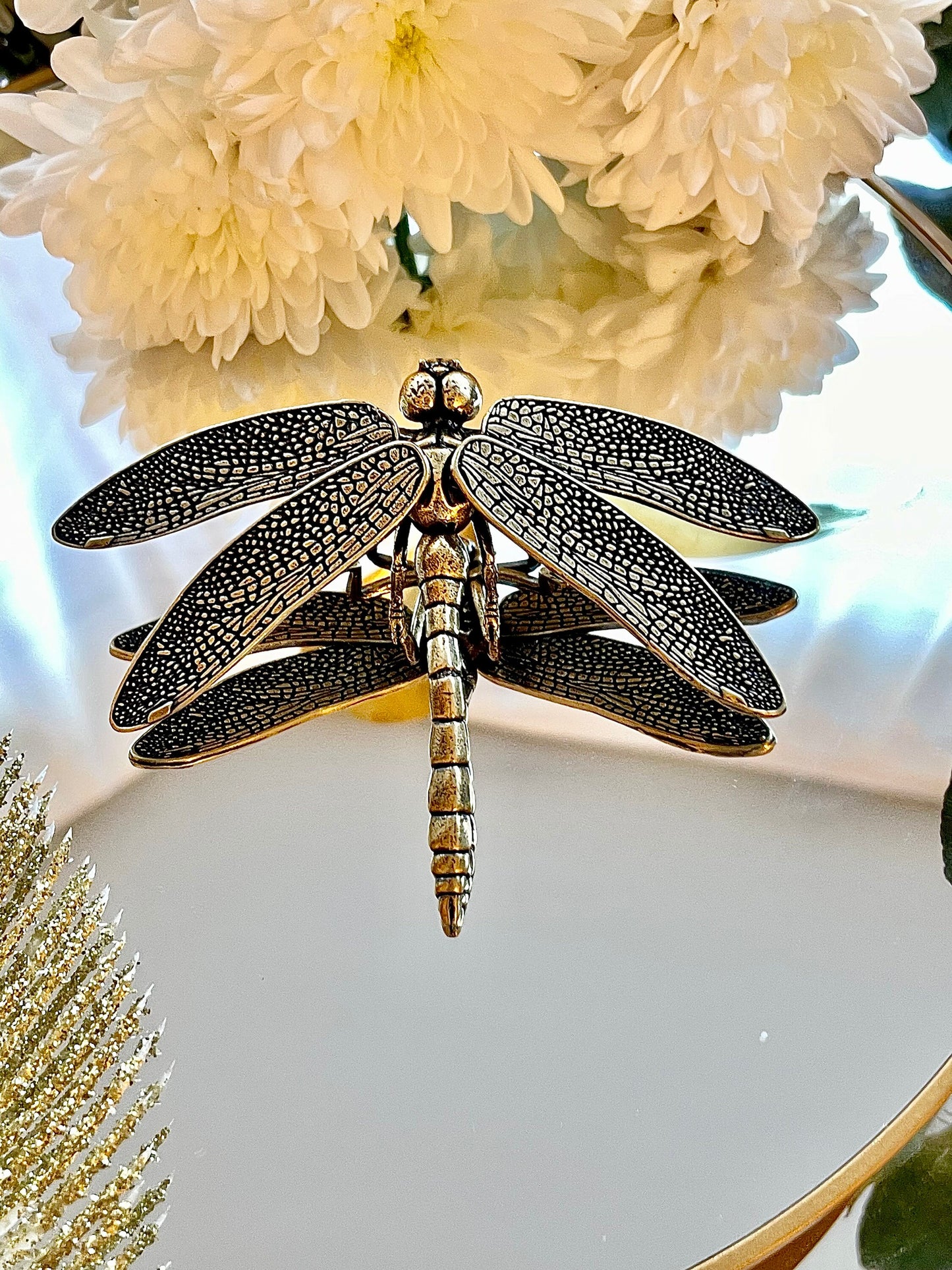 Creative Dragonfly Plant Pot Decoration, dragonfly figurine, Solid Brass, removable wings, creative Cool gift, Insect club