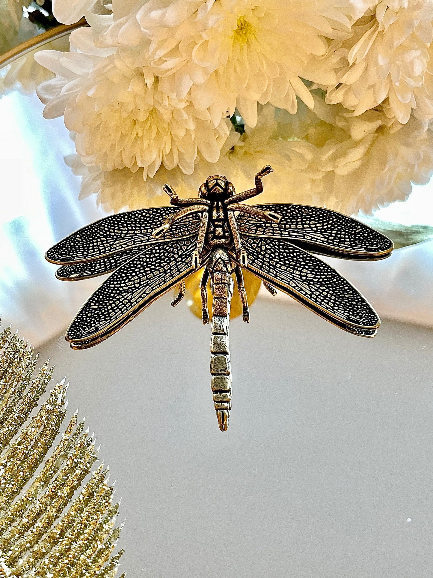 Creative Dragonfly Plant Pot Decoration, dragonfly figurine, Solid Brass, removable wings, creative Cool gift, Insect club