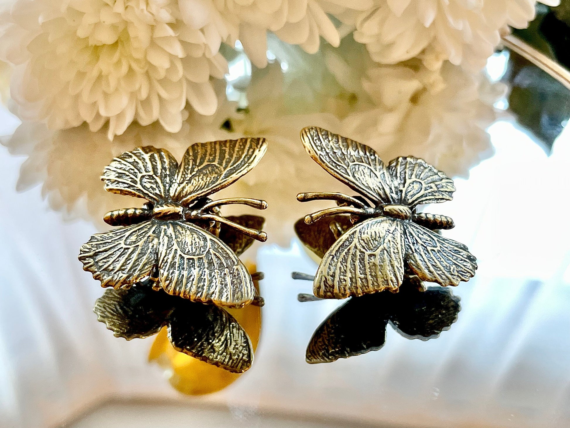 Get 2 Butterfly metal figurine, Fine Lifelike solid brass statue, Fountain pen holder, desktop decor, gift for her, romantic gift