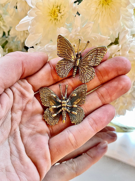 Get 2 Butterfly metal figurine, Fine Lifelike solid brass statue, Fountain pen holder, desktop decor, gift for her, romantic gift
