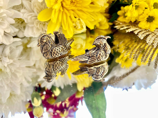 Pair of Solid brass couple of Mandarin Ducks figurines, Feng Shui, Desktop ornament, Japanese style figurine,