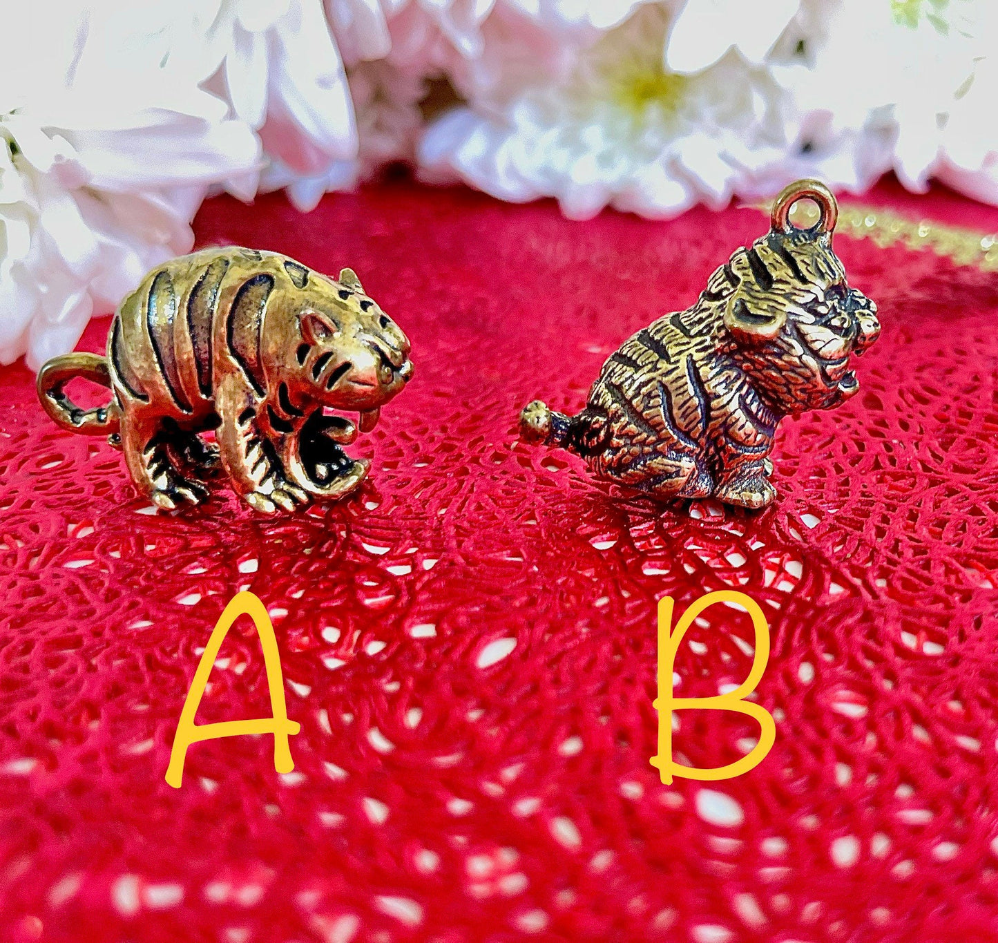 Cute little tiger tiny figurine, Brass Tiger Keyring, Tiger Keychain pedant, Roaring tiger cub pendant, Car Key Chains