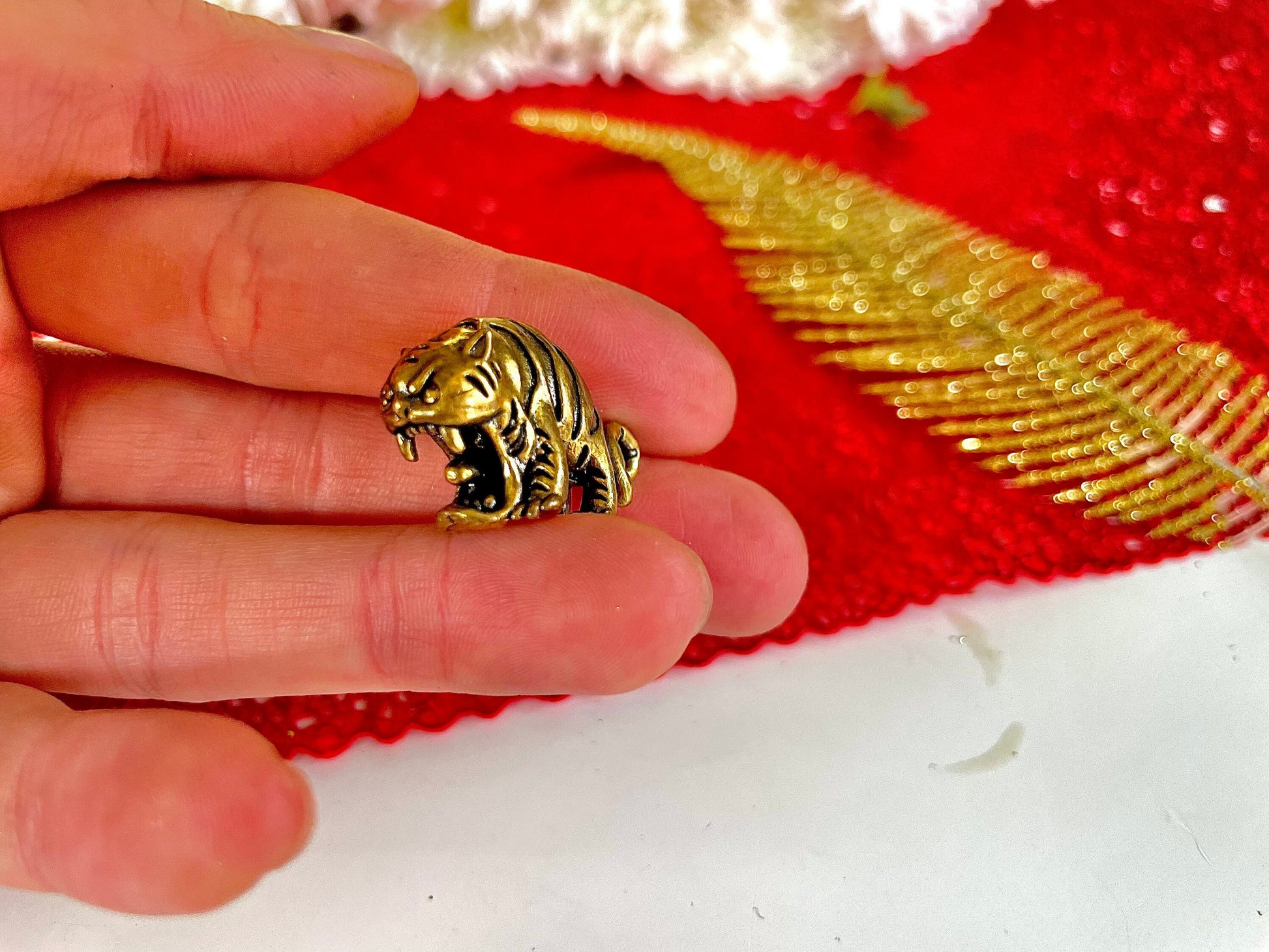 Cute little tiger tiny figurine, Brass Tiger Keyring, Tiger Keychain pedant, Roaring tiger cub pendant, Car Key Chains