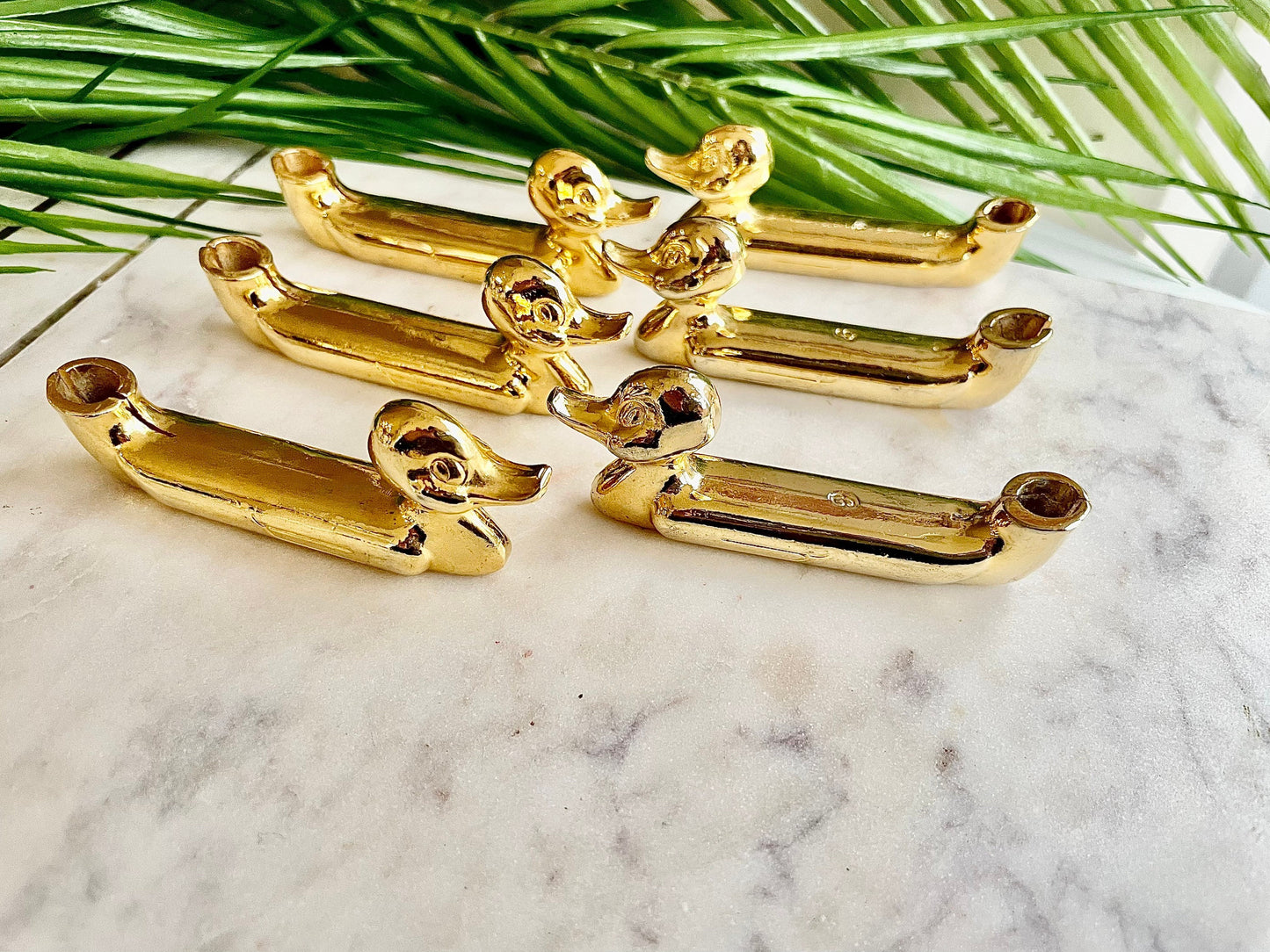 Vintage Set of 6 knife rests card holders, Ducks French Knife layers, Golden color cutlery rests, Mid Century decoration, duckers knife