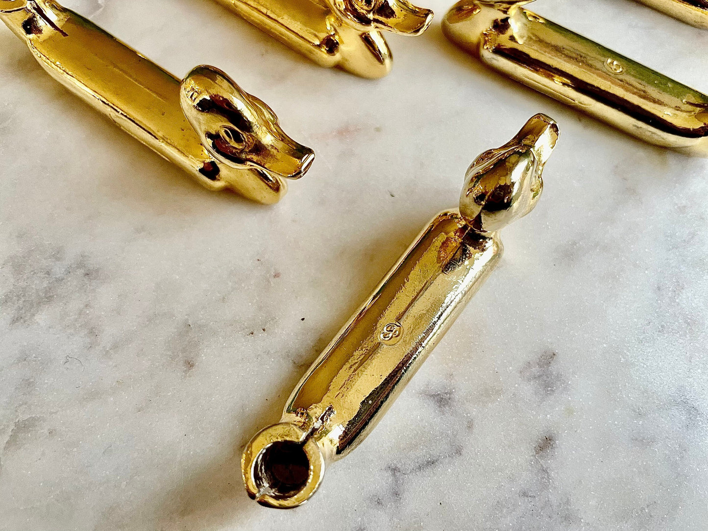 Vintage Set of 6 knife rests card holders, Ducks French Knife layers, Golden color cutlery rests, Mid Century decoration, duckers knife
