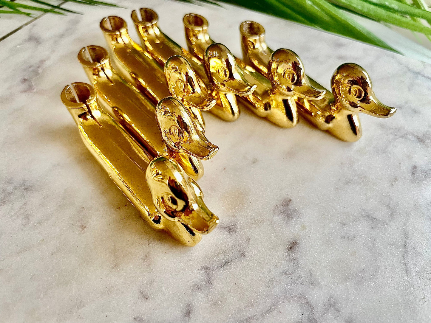 Vintage Set of 6 knife rests card holders, Ducks French Knife layers, Golden color cutlery rests, Mid Century decoration, duckers knife