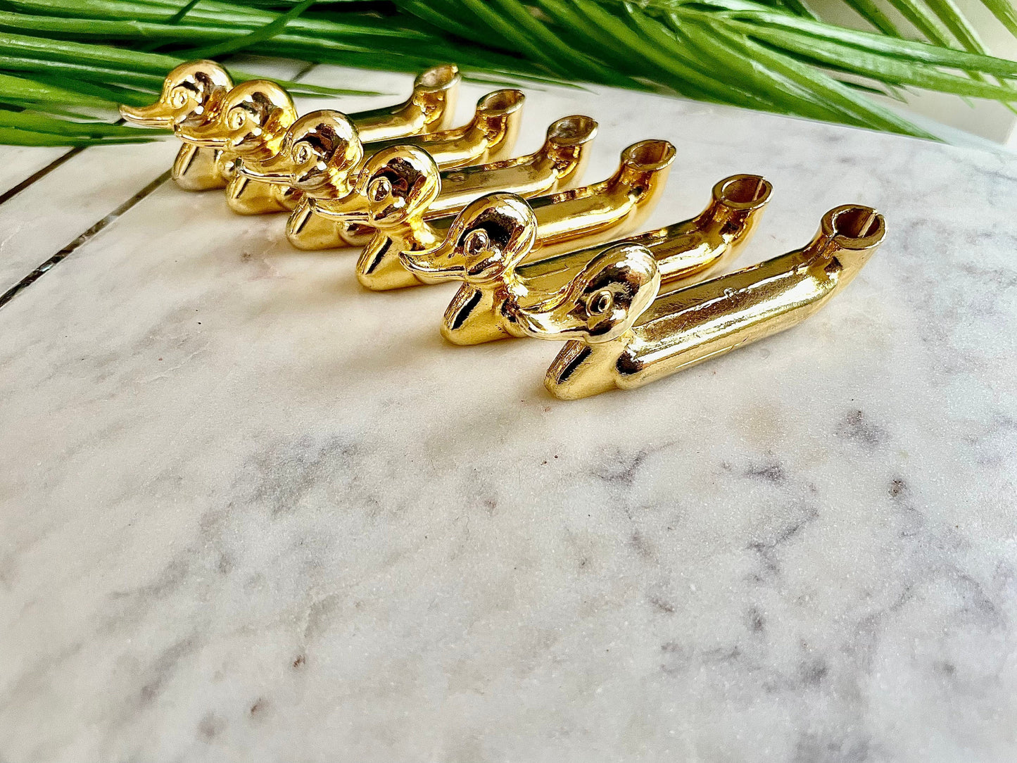 Vintage Set of 6 knife rests card holders, Ducks French Knife layers, Golden color cutlery rests, Mid Century decoration, duckers knife