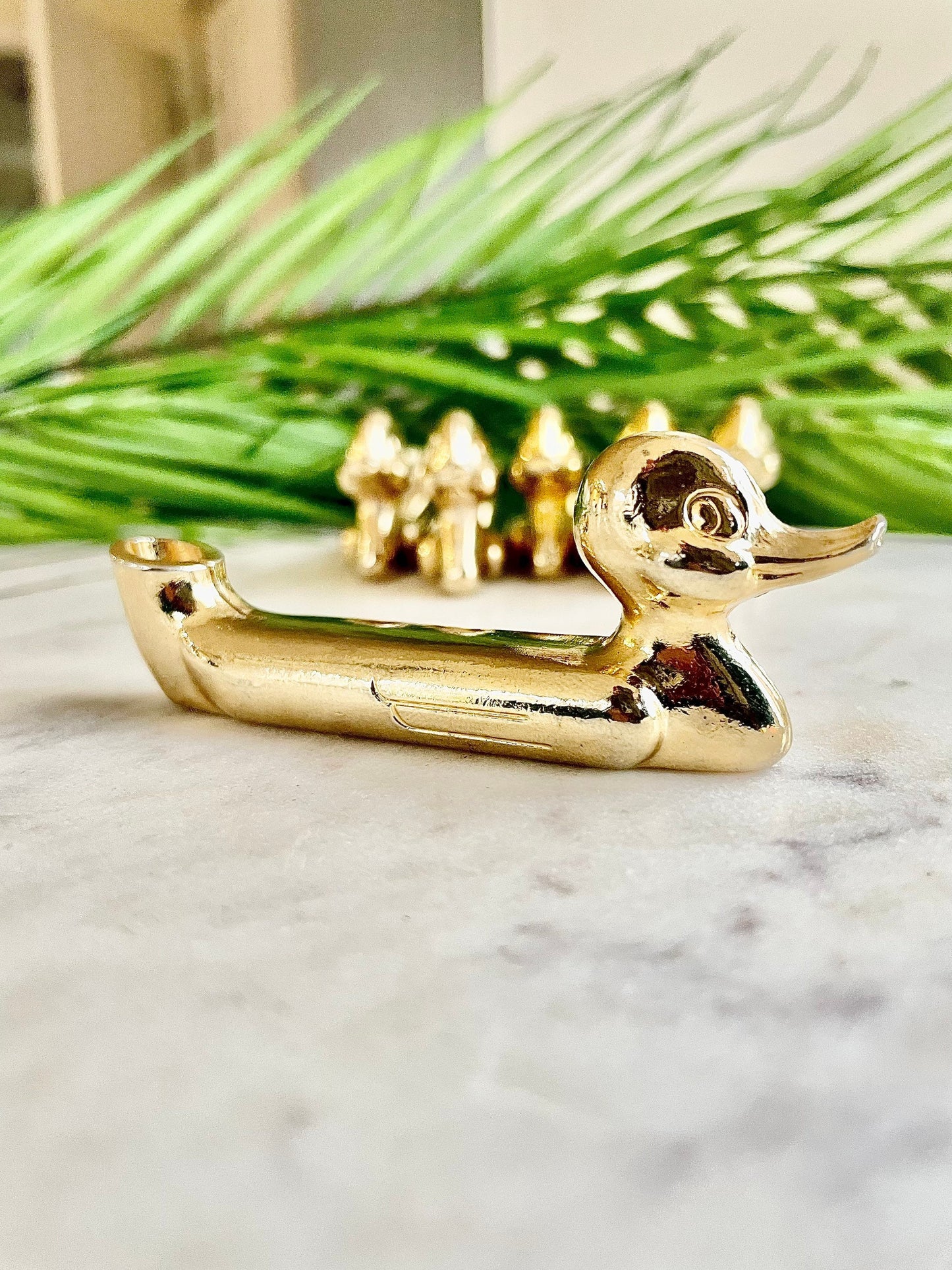 Vintage Set of 6 Privilege knife rests card holders, Ducks French Knife layers, Golden color cutlery rests, Mid Century deco, duckers knife