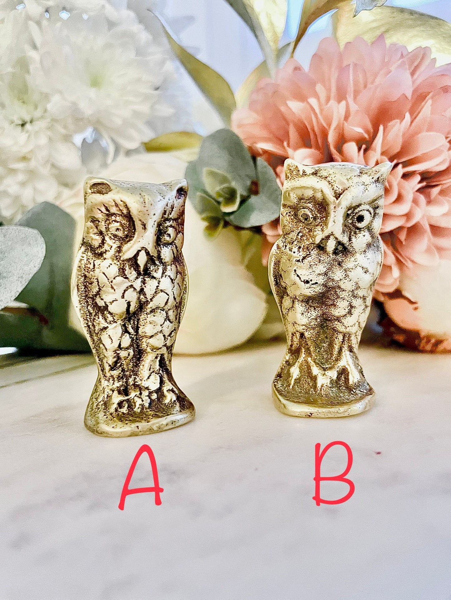Set of three Vintage Brass Owls: Brass Sculpture of an Owl on a Branch, Table Centerpiece, Bird Figurine, collectible vintage birds