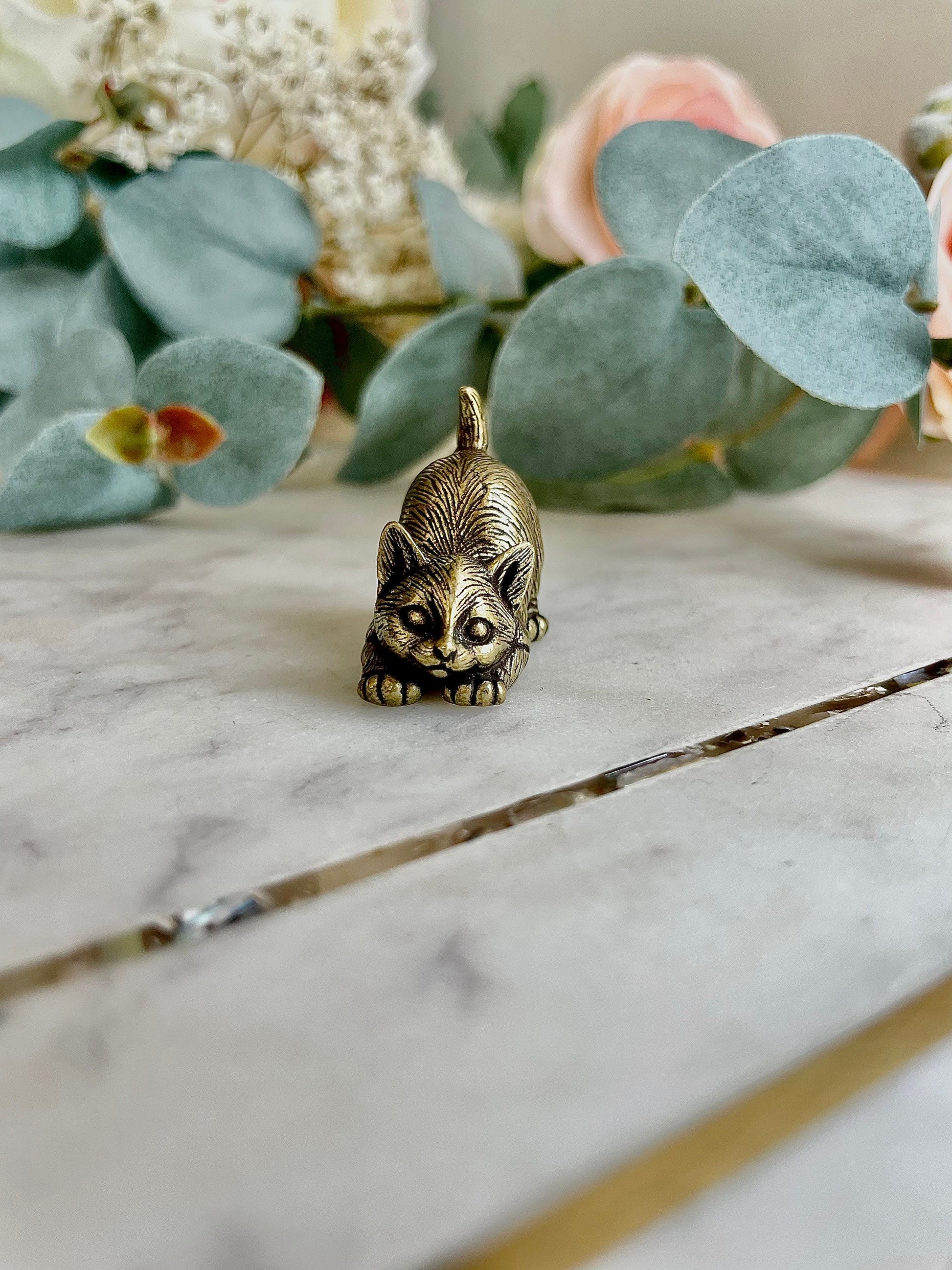 Cutest Set of Cats, Fine brass solid cat figurine, kitty pendant, Collectible car statuette, Gift for cat lover, Adorable kittens ornament