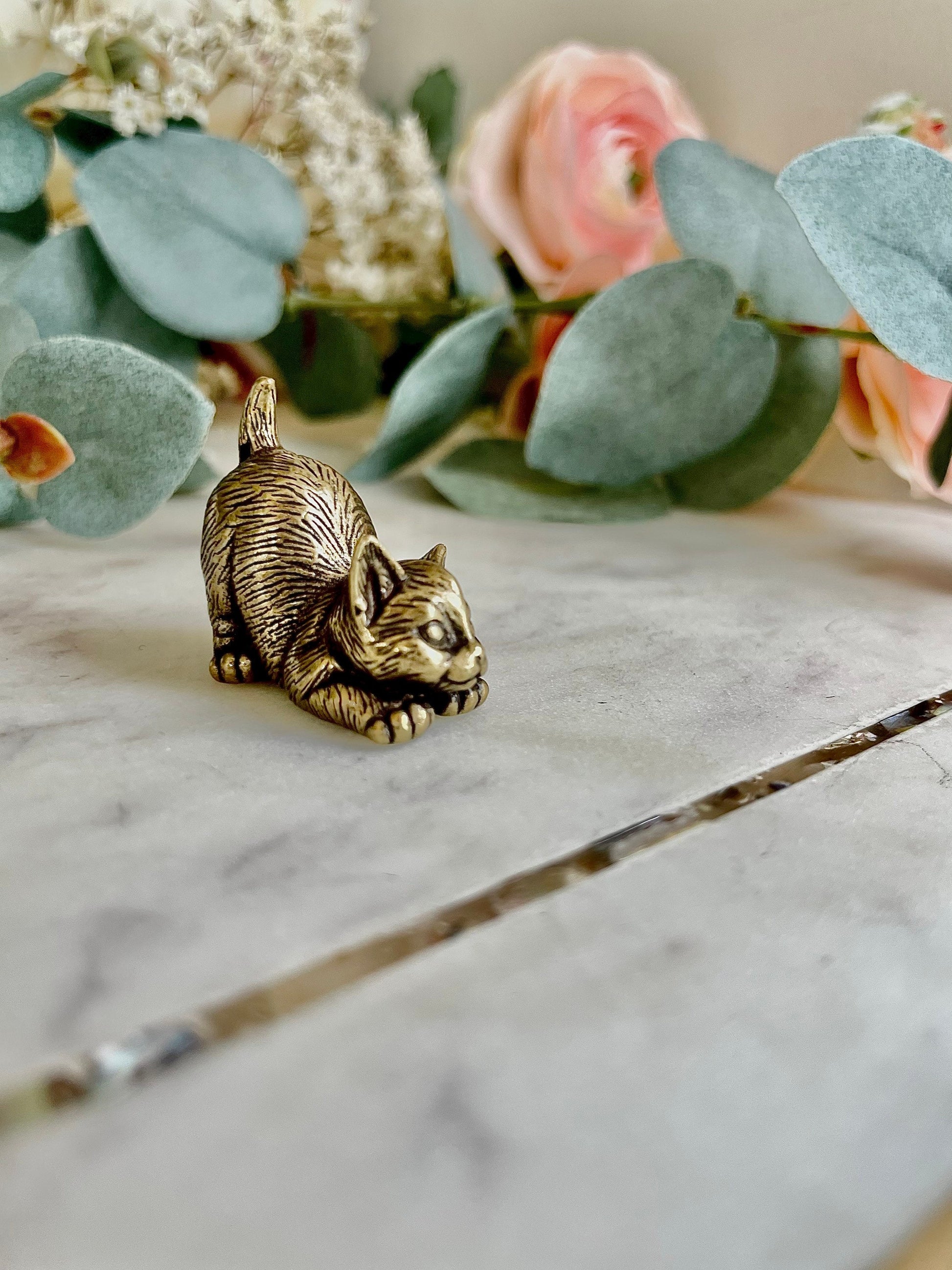 Cutest Set of Cats, Fine brass solid cat figurine, kitty pendant, Collectible car statuette, Gift for cat lover, Adorable kittens ornament
