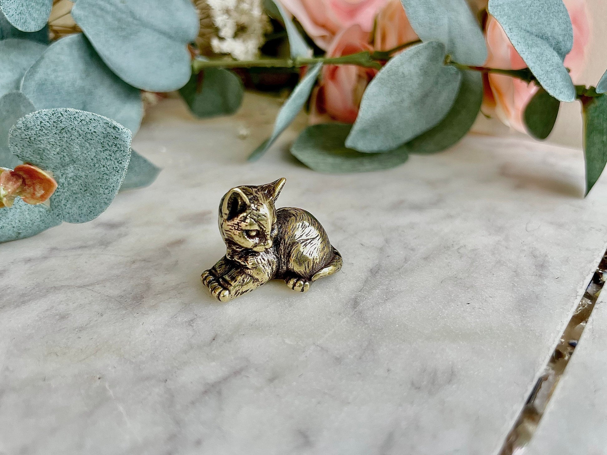 Cutest Set of Cats, Fine brass solid cat figurine, kitty pendant, Collectible car statuette, Gift for cat lover, Adorable kittens ornament