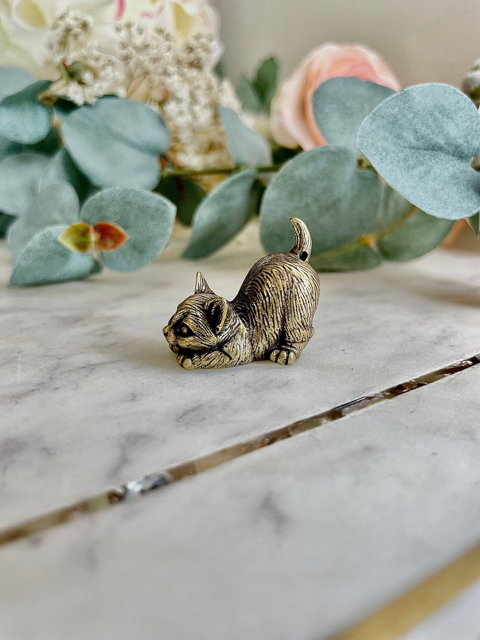 Cutest Set of Cats, Fine brass solid cat figurine, kitty pendant, Collectible car statuette, Gift for cat lover, Adorable kittens ornament