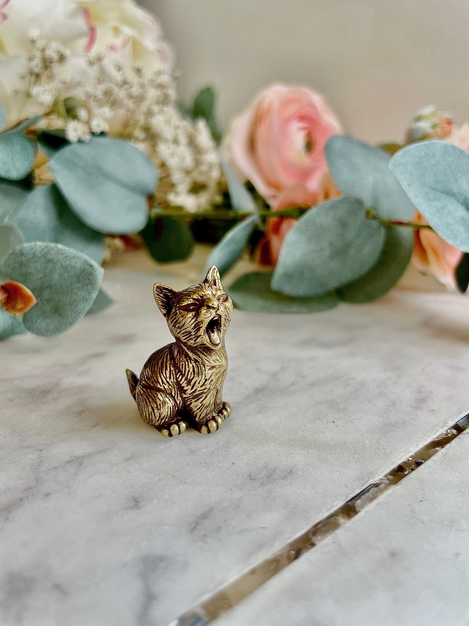 Cutest Set of Cats, Fine brass solid cat figurine, kitty pendant, Collectible car statuette, Gift for cat lover, Adorable kittens ornament